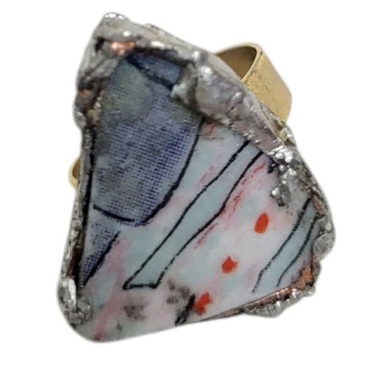 18K Broken Pottery Abstract Gold Plated Stainless Steel Ring