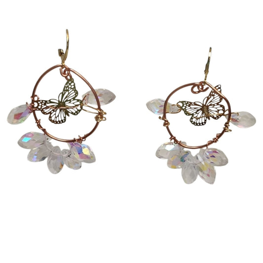 18K Gold Plated Butterfly Crystal Cooper Hoop Earrings